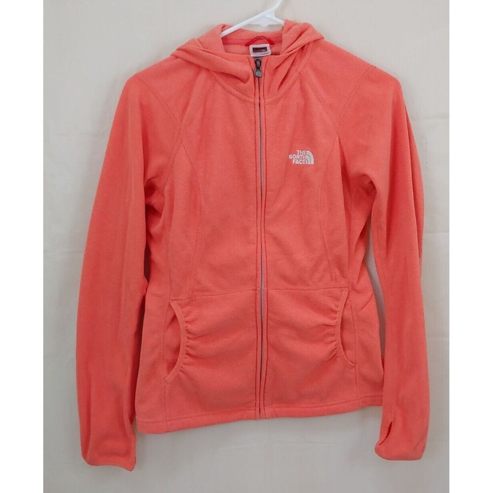 The North Face Womens Fleece Jacket Small Orange Hoodie Thumbholes Zip Front